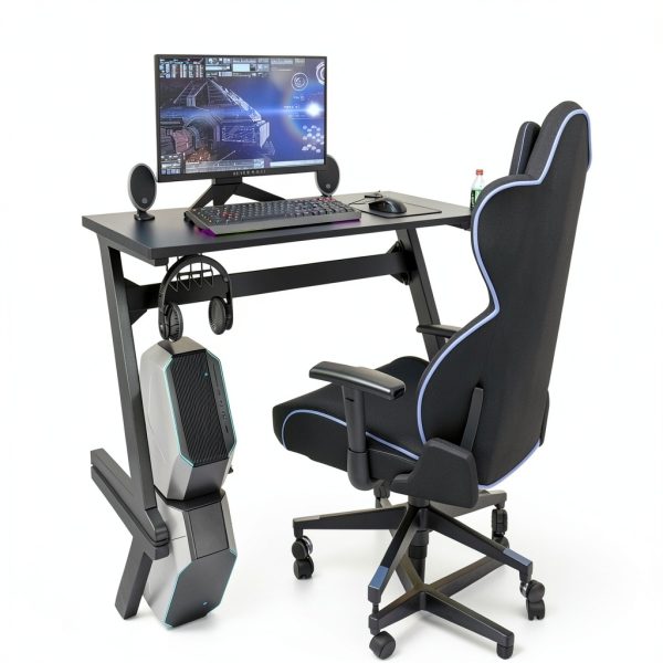 Costway Gaming Desk with Cup Holder Mousepad Black Z Frame-1