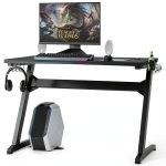 Costway Gaming Desk with Cup Holder Mousepad Black Z Frame-0