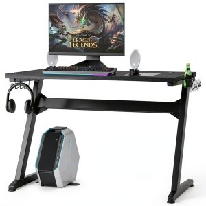 Costway Gaming Desk with Cup Holder Mousepad Black Z Frame-0