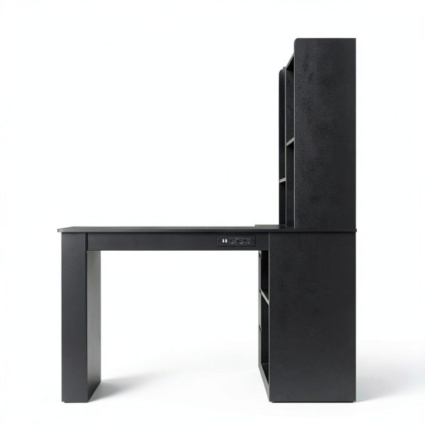 GOODSILO L Shaped Computer Desk with Drawers LED Light Black-6