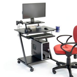 GOODSILO Gaming Desk with Keyboard Tray Storage Shelf Black-0