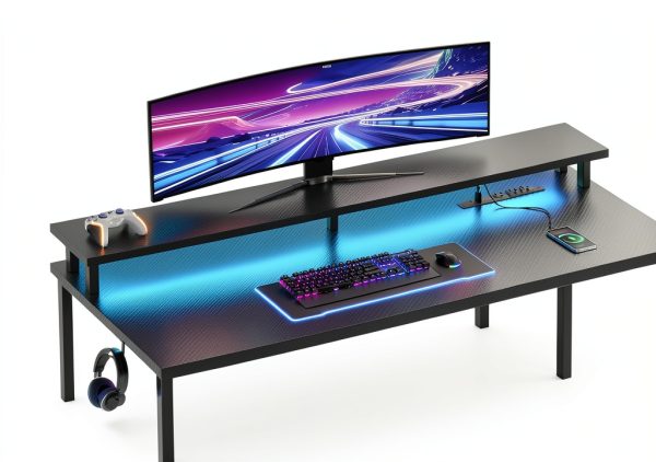 AODK Reversible Gaming Desk LED Lights Charging Station-5