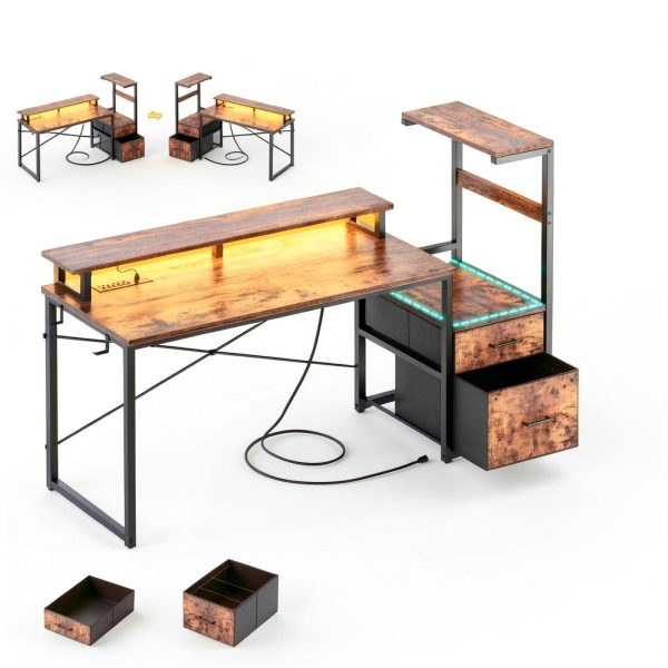 Aheaplus Gaming Desk LED Power Outlet Reversible Design-4