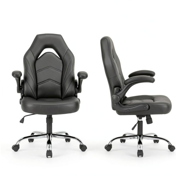 Sweet Gaming Chair Ergonomic PU Leather Flip Armrests Black-2