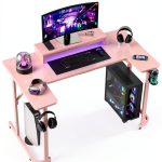 Bestier U Shaped Gaming Desk LED Lighting Monitor Stand-0