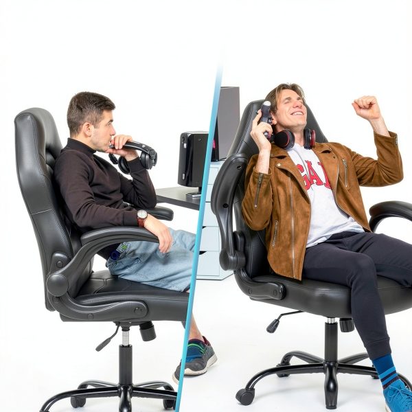 Sweet Gaming Chair Ergonomic PU Leather Flip Armrests Black-4