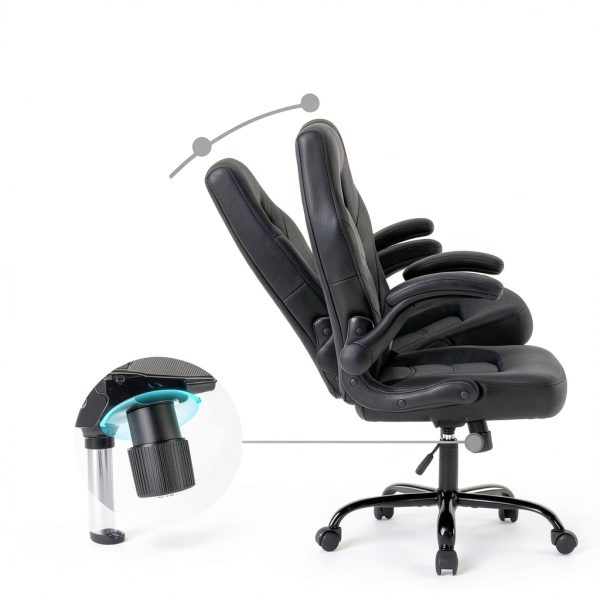 Sweet Gaming Chair Ergonomic PU Leather Flip Armrests Black-6
