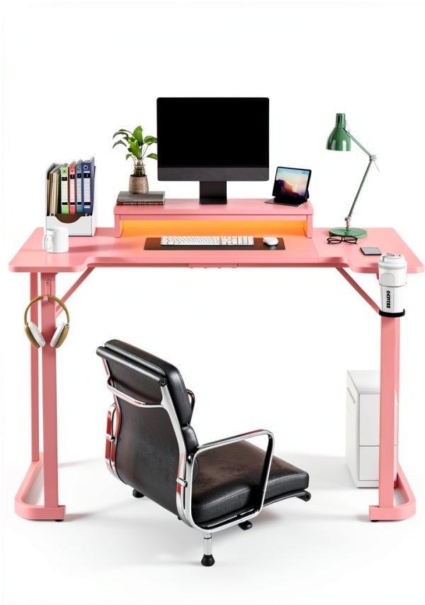 Bestier U Shaped Gaming Desk LED Lighting Monitor Stand-4