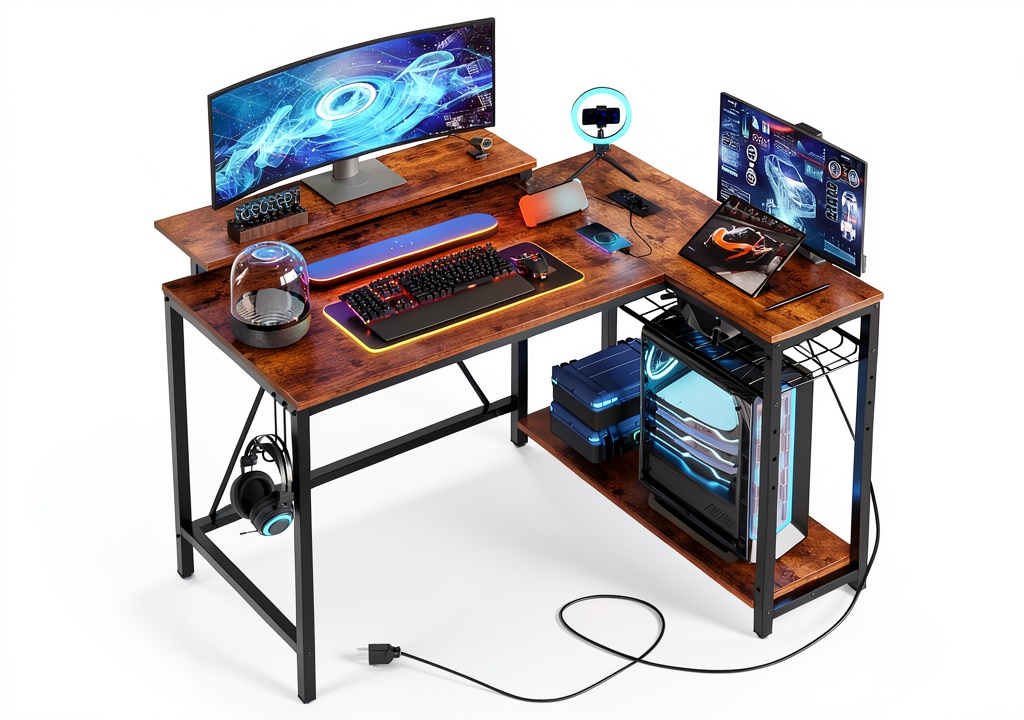 Bestier L Shaped Gaming Desk setup in a home office
