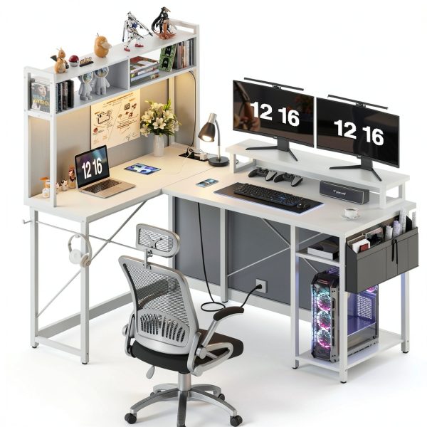 Aheaplus L Shaped Gaming Desk LED Lights Power Outlets-2
