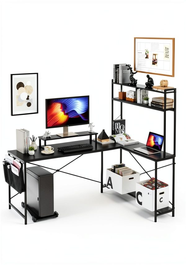 VEVOR L Shaped Desk Reversible Corner Gaming Workstation-2