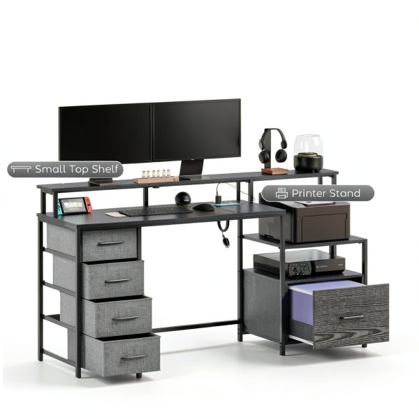 Homcom Gaming Desk with Charging Station LED Lights Drawers-4