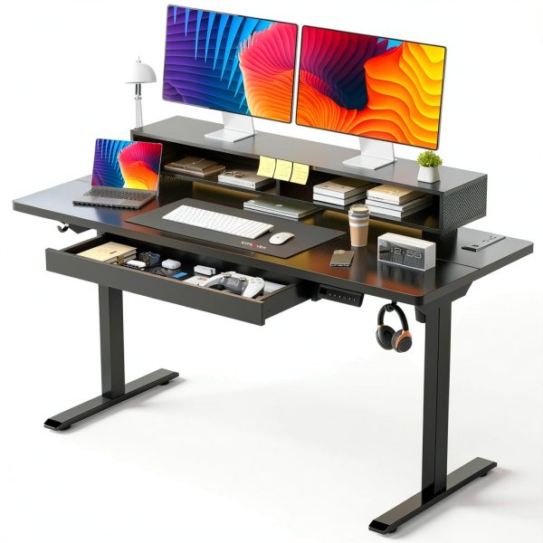 GTPlayer Electric Standing Desk with LED Lights and Drawers-0