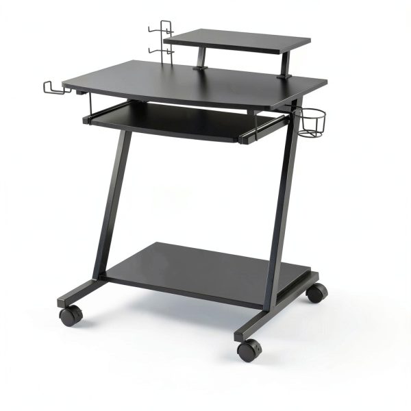 GOODSILO Gaming Desk with Keyboard Tray Storage Shelf Black-1