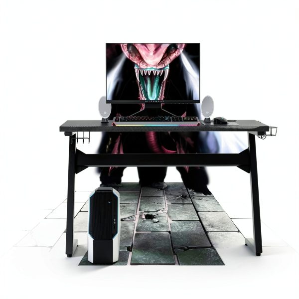 Costway Gaming Desk with Cup Holder Mousepad Black Z Frame-4