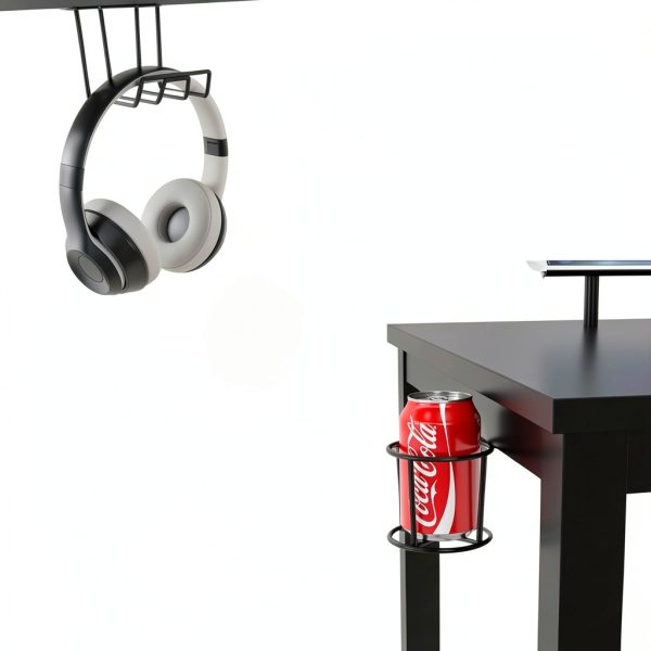 Costway Gaming Desk Cup Holder Headphone Hook 55 Wide Black-7