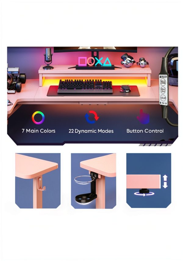 Bestier U Shaped Gaming Desk LED Lighting Monitor Stand-6