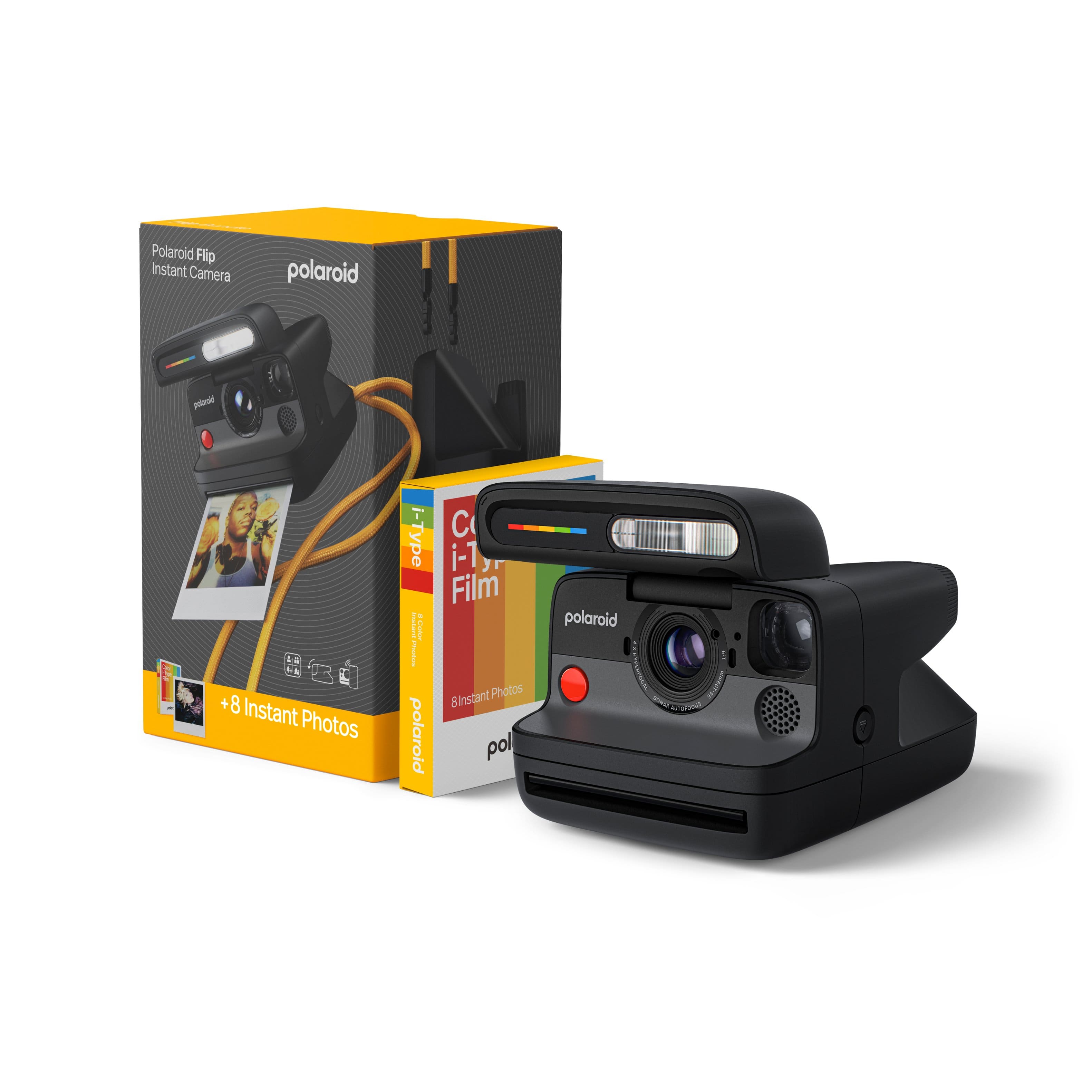 Polaroid Flip camera with hyperfocal lenses and sonar autofocus in use