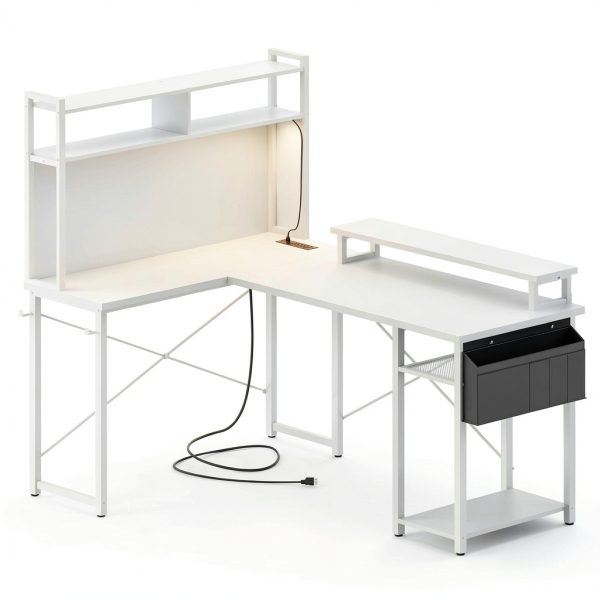 Aheaplus L Shaped Gaming Desk LED Lights Power Outlets-1