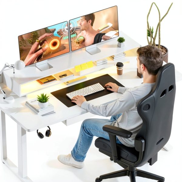 GTPlayer Electric Standing Desk Gaming LED Lights Black-3