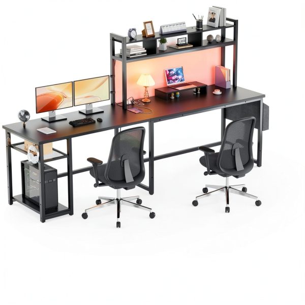 Aheaplus L Shaped Desk with Charging Station LED Lights-1
