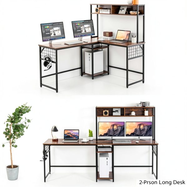 Kadyn L Shaped Desk Power Outlet Hutch Rustic Home Office-3
