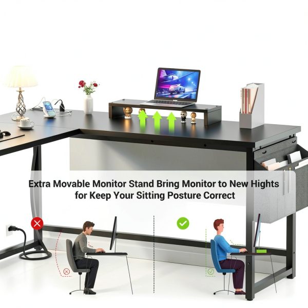 Aheaplus L Shaped Desk with Charging Station LED Lights-6