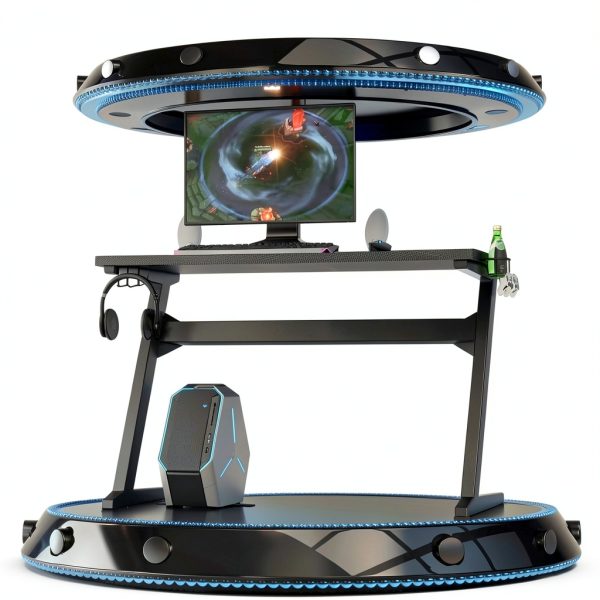 Costway Gaming Desk with Cup Holder Mousepad Black Z Frame-3