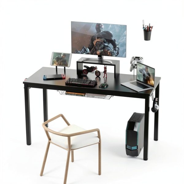 Costway Gaming Desk Cup Holder Headphone Hook 55 Wide Black-1