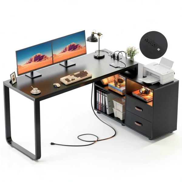 Aheaplus L Shaped Computer Desk with Power Outlets LED-6