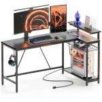 Bestier L Shaped Gaming Desk LED Lights Power Outlet-0