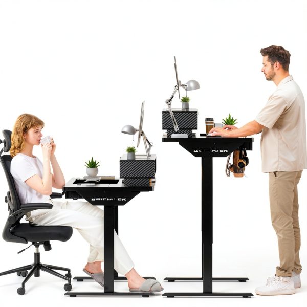 GTPlayer Electric Standing Desk with LED Lights and Drawers-1