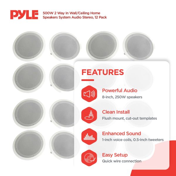 Pyle 8 Inch 500W 2 Way In Wall Ceiling Home Speakers-1