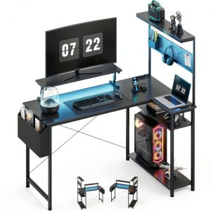 Koligey Gaming Desk with LED Power Outlet L Shaped Computer-0