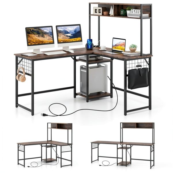 Kadyn L Shaped Desk Power Outlet Hutch Rustic Home Office-1