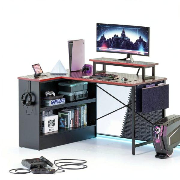 Bestier 42 Inch L Shaped Gaming Desk with Monitor Stand-5