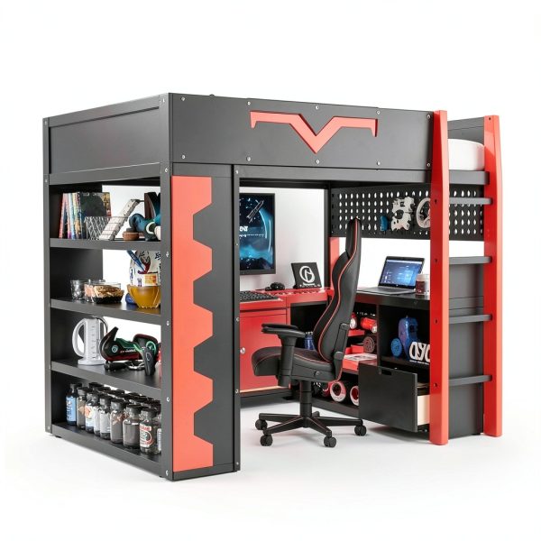 Anysun Gaming Loft Bed with Desk RGB Lights Storage Pro-1