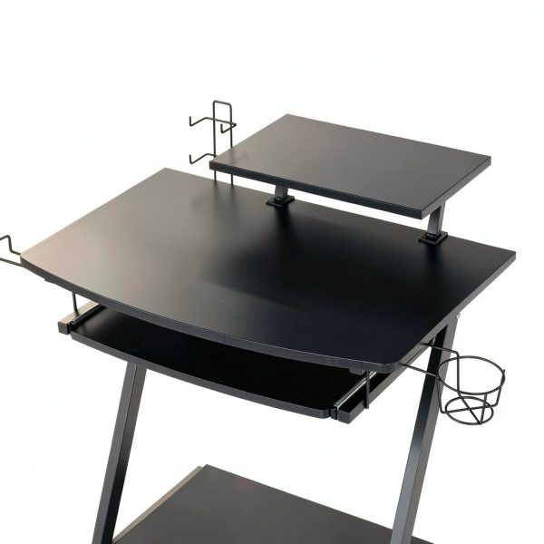 GOODSILO Gaming Desk with Keyboard Tray Storage Shelf Black-3
