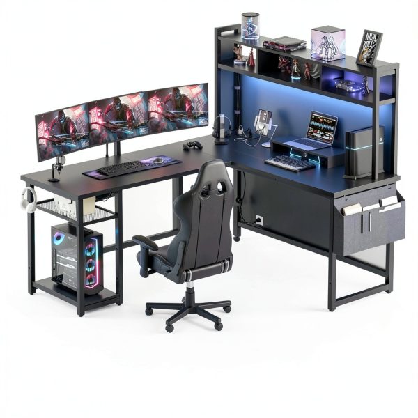 Aheaplus L Shaped Desk with Charging Station LED Lights-2