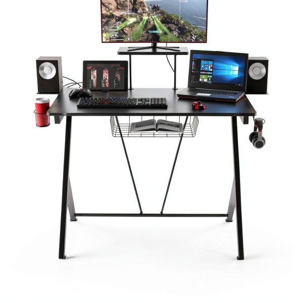 Gymax Gaming Desk Computer Table Headphone Hook Cup Holder-5