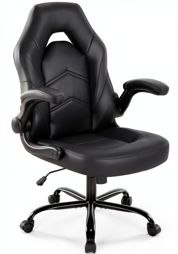 Sweet Gaming Chair Ergonomic PU Leather Flip Armrests Black-1
