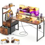 Aheaplus Gaming Desk LED Power Outlet Reversible Design-0