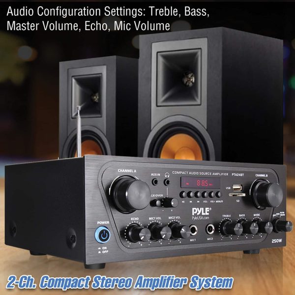 Pyle Bluetooth Stereo Receiver 250W FM Radio USB SD Card-4
