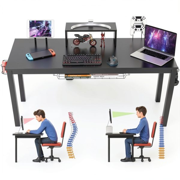 Costway Gaming Desk Cup Holder Headphone Hook 55 Wide Black-6