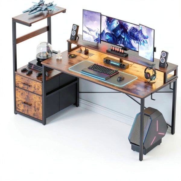 Aheaplus Gaming Desk LED Power Outlet Reversible Design-1