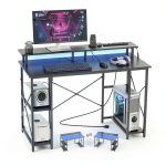 VEVOR Gaming Desk with LED Lights Power Outlets Monitor-0