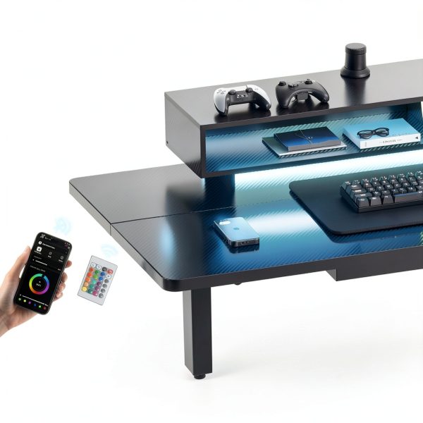 GTPlayer Electric Standing Desk with LED Lights and Drawers-6