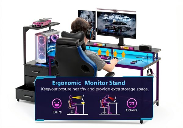 AODK Reversible Gaming Desk LED Lights Charging Station-3