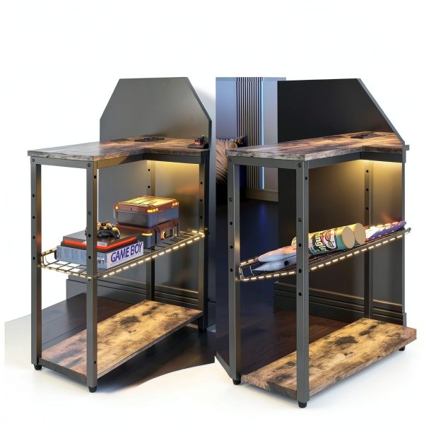 Bestier L Shaped Gaming Desk with Power Outlets LED Lights-6