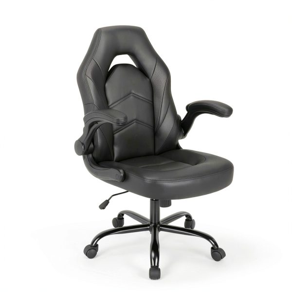Sweet Gaming Chair Ergonomic PU Leather Flip Armrests Black-7